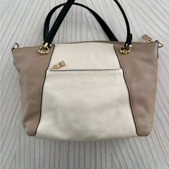 Coach Kacey Satchel Cream and Brown Leather Tote - Picture 2 of 6